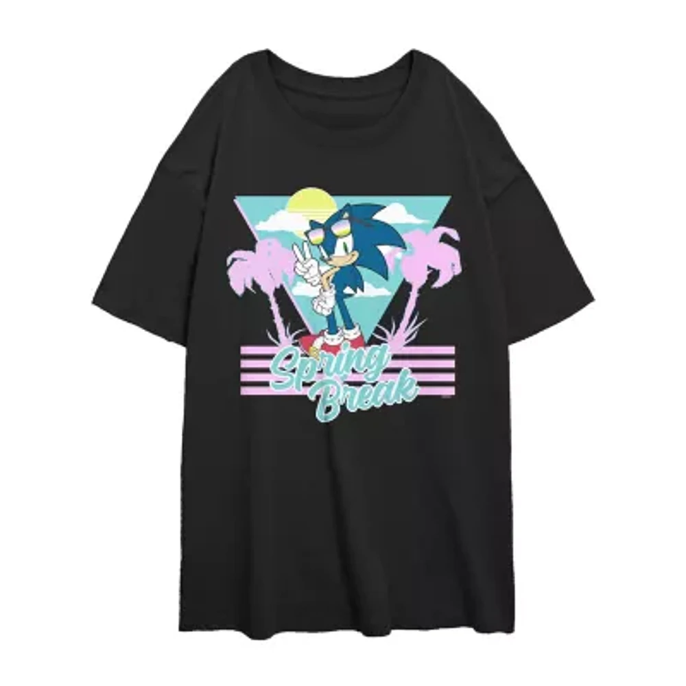 Juniors Sonic The Hedgehog Spring Break Tee Womens Crew Neck Short Sleeve Sonic the Hedgehog Graphic T-Shirt