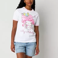 Juniors My Melody Bow Oversized Ringer Tee Womens Crew Neck Short Sleeve Hello Kitty Graphic T-Shirt