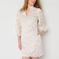 Willow Glenn Womens 3/4 Sleeve Lace Shift Dress