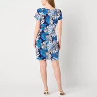 Robbie Bee Womens Short Sleeve Floral Sheath Dress