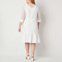 Maya Brooke Womens Windowpane Jacket Dress Plus