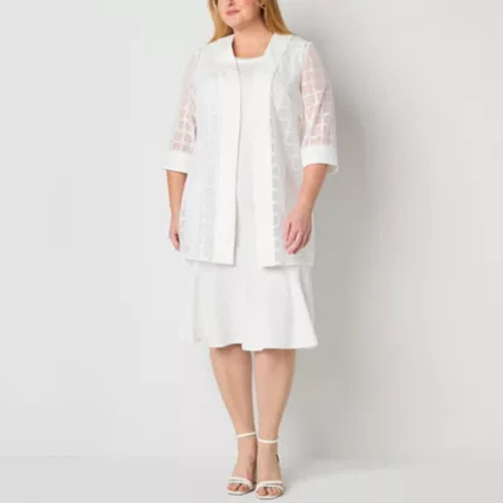 Maya Brooke Womens Windowpane Jacket Dress Plus