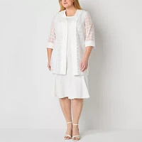 Maya Brooke Womens Windowpane Jacket Dress Plus