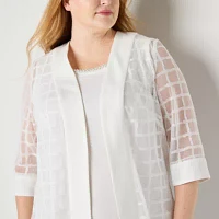 Maya Brooke Womens Windowpane Jacket Dress Plus
