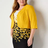 Maya Brooke Womens Floral Jacket Dress Plus