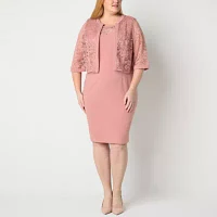 Maya Brooke Womens Jacket Dress Plus