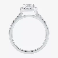 G / I1) Womens 1 1/2 CT. T.W. Lab Grown White Diamond 10K Gold Halo Engagement Ring