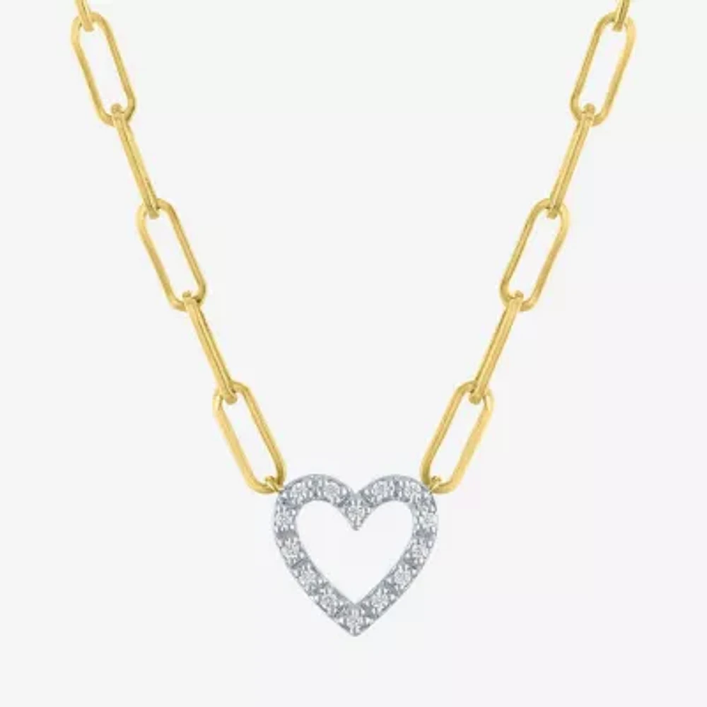 Yes Please! (G-H / I1-I2) Womens Diamond Accent Lab Grown White Diamond Accent 14K Gold Over Silver Sterling Silver Heart Pendant Necklace