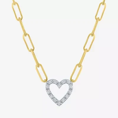 Yes Please! (G-H / I1-I2) Womens Diamond Accent Lab Grown White Diamond Accent 14K Gold Over Silver Sterling Silver Heart Pendant Necklace