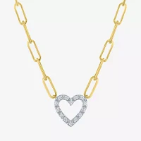 Yes Please! (G-H / I1-I2) Womens Diamond Accent Lab Grown White Diamond Accent 14K Gold Over Silver Sterling Silver Heart Pendant Necklace