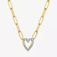 Yes Please! (G-H / I1-I2) Womens Diamond Accent Lab Grown White Diamond Accent 14K Gold Over Silver Sterling Silver Heart Pendant Necklace