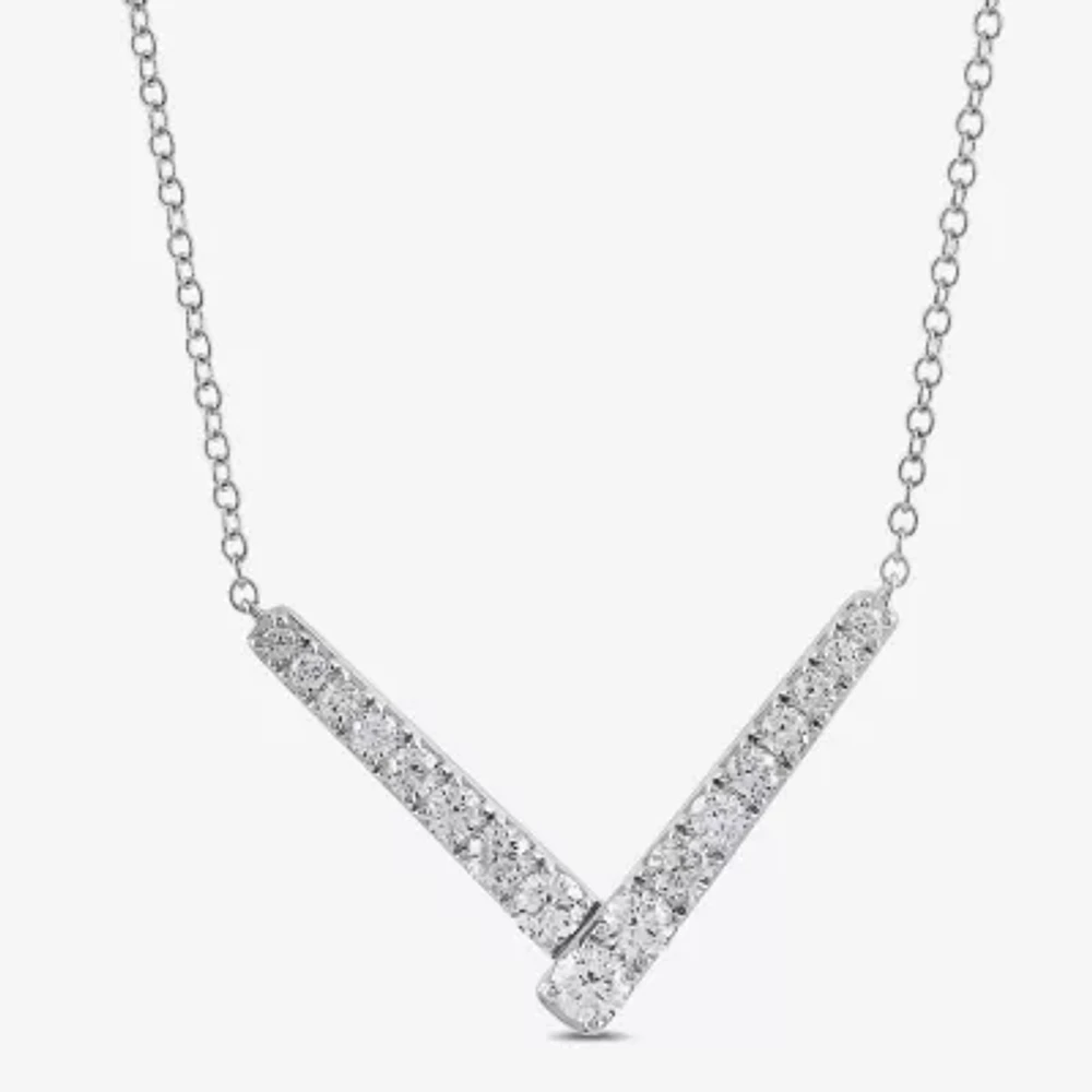 Womens 1 CT. T.W. Lab Grown White Diamond Sterling Silver Chevron Necklaces