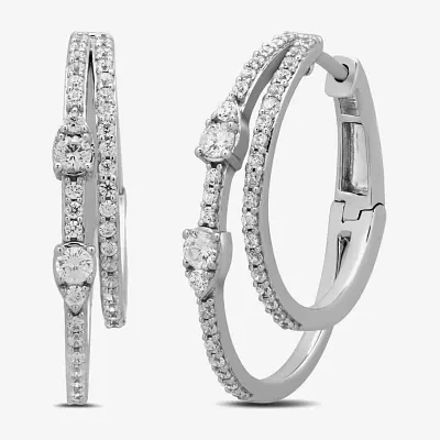 1 CT. T.W. Lab Grown White Diamond Sterling Silver 25.7mm Hoop Earrings