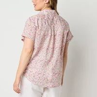 St. John's Bay Plus Womens Short Sleeve Regular Fit Button-Down Shirt