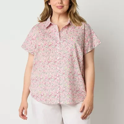 St. John's Bay Plus Womens Short Sleeve Regular Fit Button-Down Shirt
