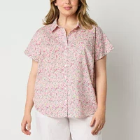 St. John's Bay Plus Womens Short Sleeve Regular Fit Button-Down Shirt