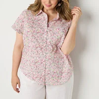 St. John's Bay Plus Womens Short Sleeve Regular Fit Button-Down Shirt