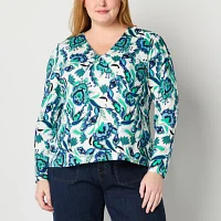 Liz Claiborne Plus Womens Long Sleeve Blouse