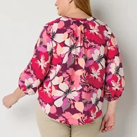 Liz Claiborne Plus Womens Split Crew Neck 3/4 Sleeve Blouse