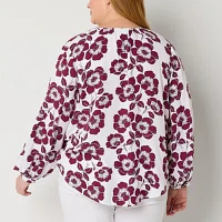 Liz Claiborne Plus Womens V Neck Long Sleeve Blouse