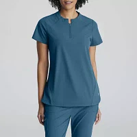 Barco One Bot216 Flux 2-Pocket Banded Zip Collar Womens Plus Tall High Neck Wrinkle Resistant Short Sleeve Scrub Top