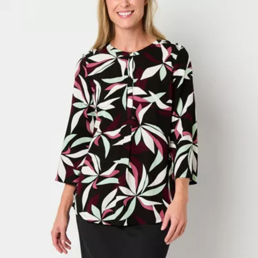 Liz Claiborne Plus Womens 3/4 Sleeve Tunic Top