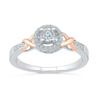 Promise My Love Womens 1/6 CT. T.W. Natural White Diamond 10K Rose Gold Over Silver Round Ring