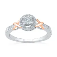 Promise My Love Womens 1/6 CT. T.W. Natural White Diamond 10K Rose Gold Over Silver Round Ring