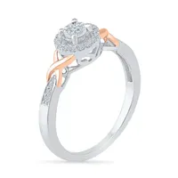 Promise My Love Womens 1/6 CT. T.W. Natural White Diamond 10K Rose Gold Over Silver Round Ring