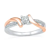 Promise My Love Womens 1/5 CT. Natural White Diamond 10K Rose Gold Over Silver Side Stone Ring