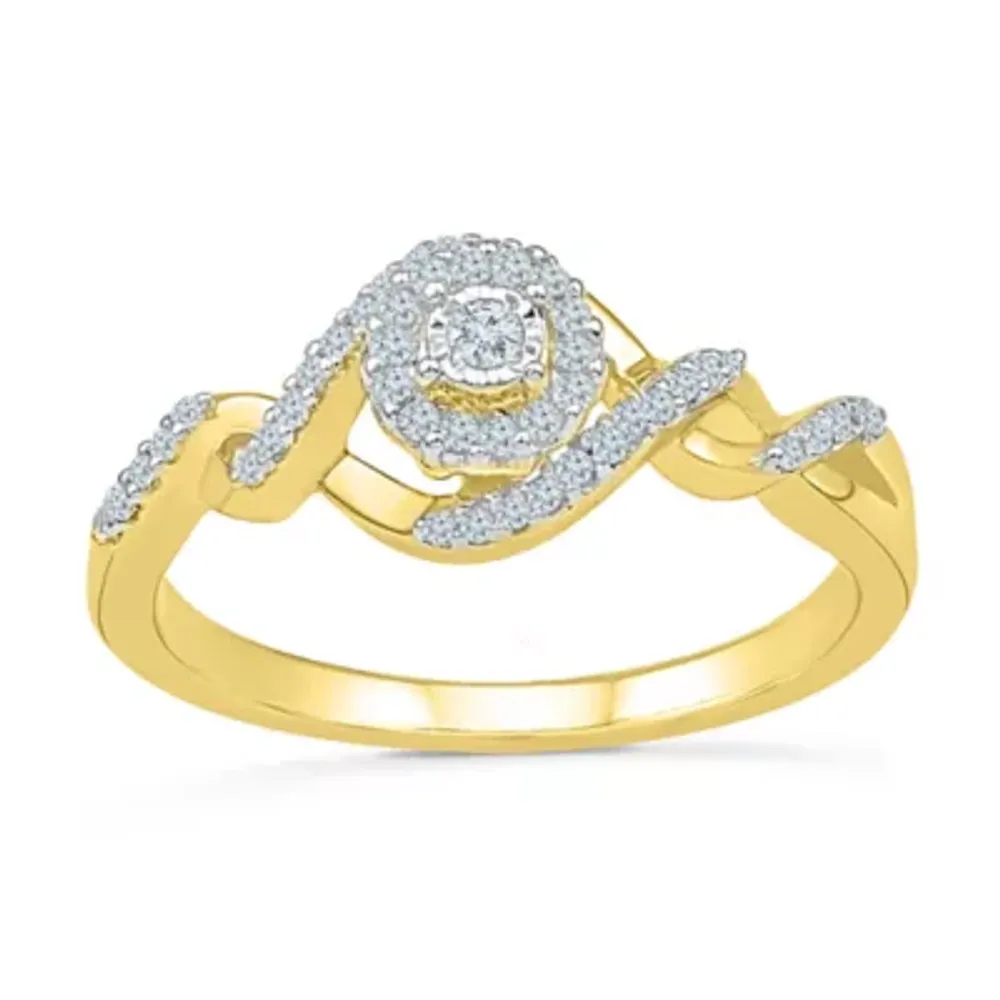 Promise My Love Womens 1/5 CT. Natural White Diamond 10K Gold Round Side Stone Halo Ring