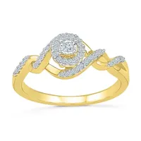 Promise My Love Womens 1/5 CT. Natural White Diamond 10K Gold Round Side Stone Halo Ring