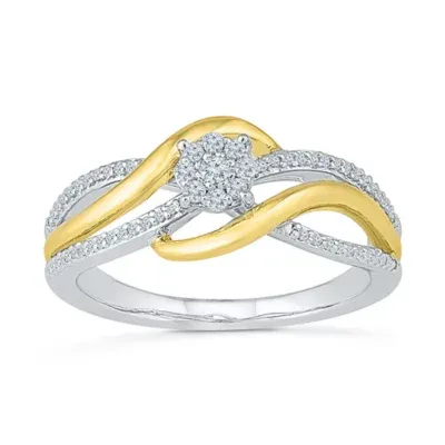 Promise My Love Womens 1/ CT. T.W. Mined White Diamond 10K Gold Over Silver Round Side Stone Halo Ring