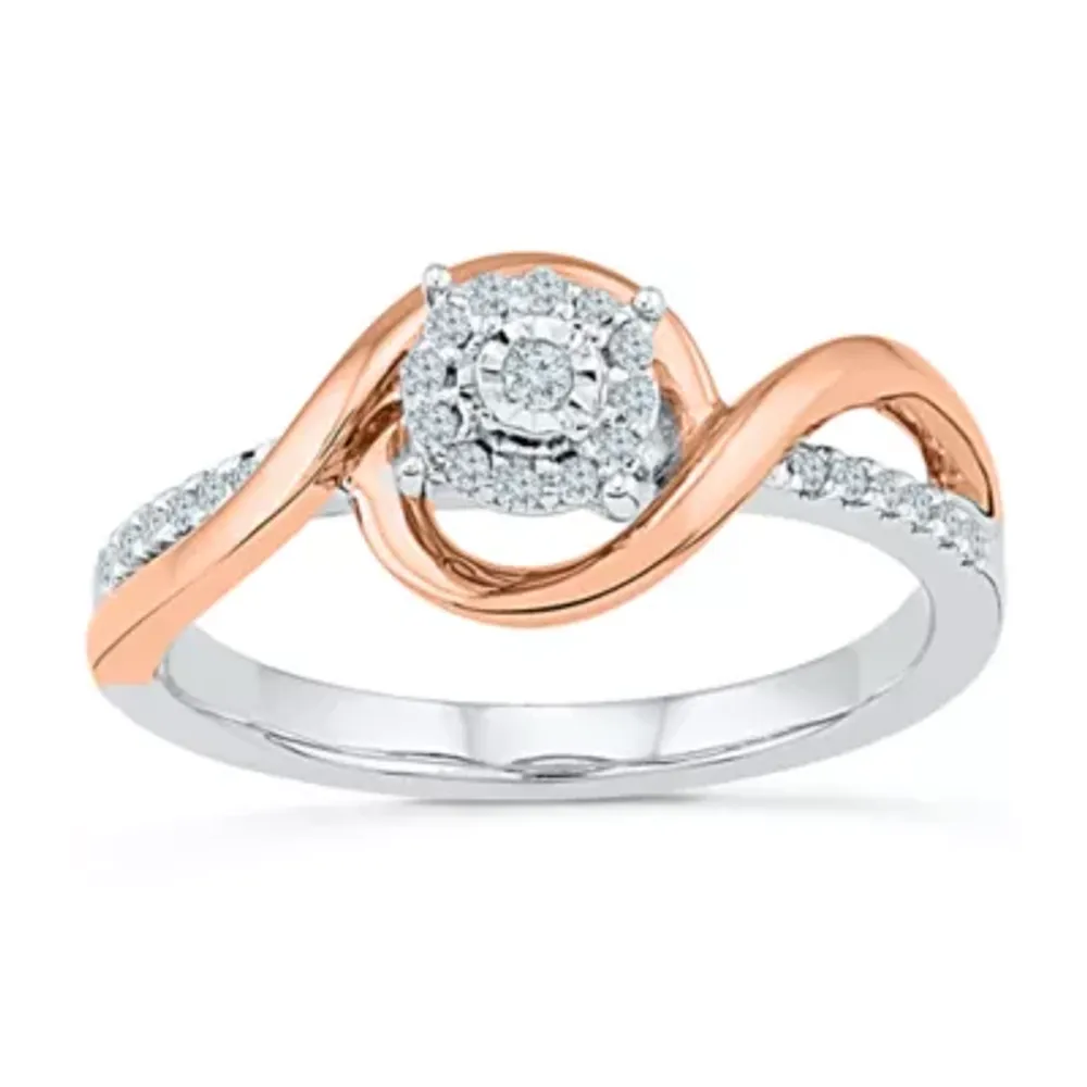 Promise My Love Womens 1/6 CT. T.W. Natural White Diamond 10K Gold Over Silver Round Side Stone Halo Ring