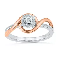 Promise My Love Womens 1/6 CT. T.W. Natural White Diamond 10K Gold Over Silver Round Side Stone Halo Ring