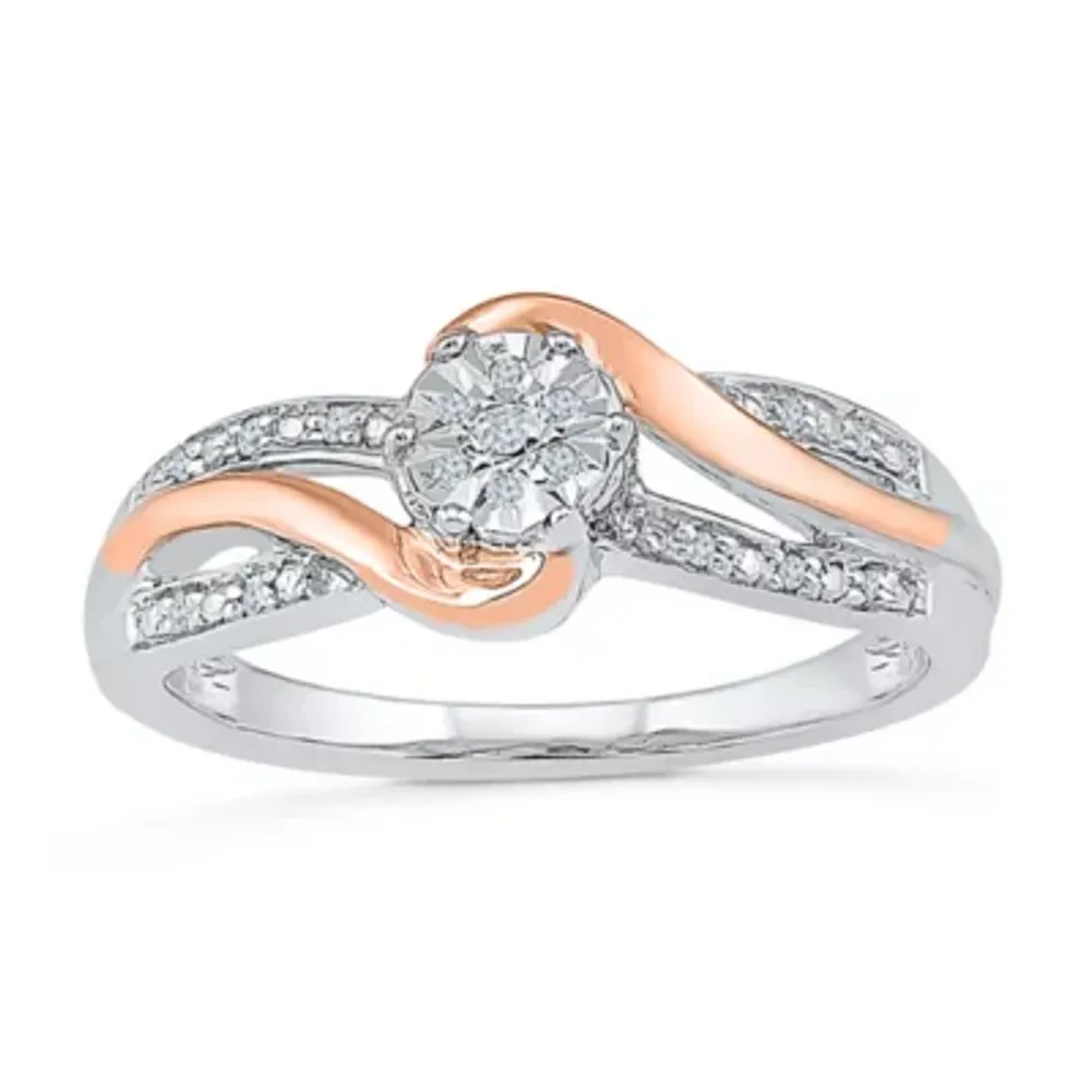 Promise My Love Womens Diamond Accent Natural White 10K Gold Over Silver Round Side Stone Ring