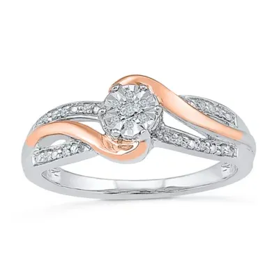 Promise My Love Womens Diamond Accent Natural White 10K Gold Over Silver Round Side Stone Ring