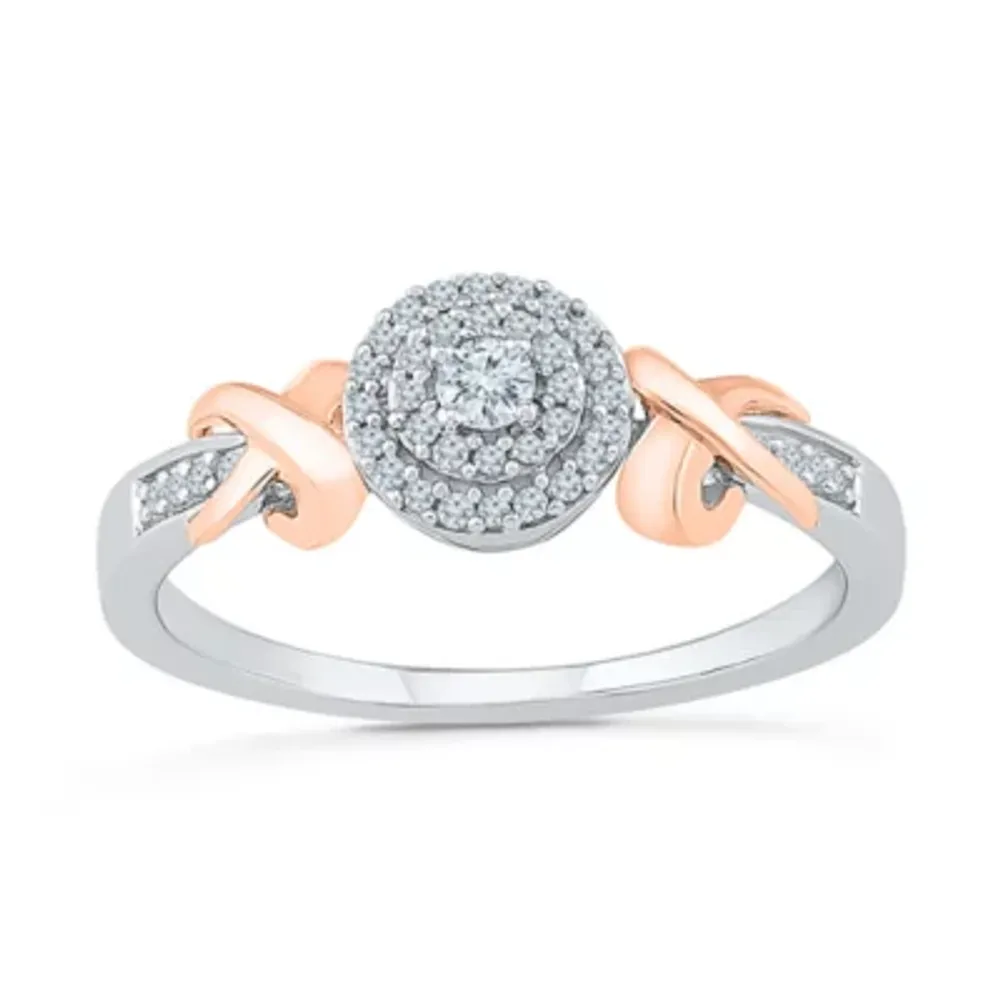 Promise My Love Womens 1/6 CT. T.W. Natural White Diamond 10K Rose Gold Over Silver Round Ring