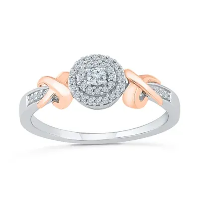 Promise My Love Womens 1/6 CT. T.W. Natural White Diamond 10K Rose Gold Over Silver Round Ring