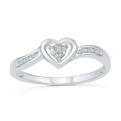 Promise My Love Womens Diamond Accent Mined White 10K Gold Heart Side Stone Ring