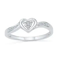 Promise My Love Womens Diamond Accent Natural White 10K Gold Heart Side Stone Ring