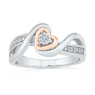 Promise My Love Womens Diamond Accent Natural White 10K Gold Over Silver Heart Ring