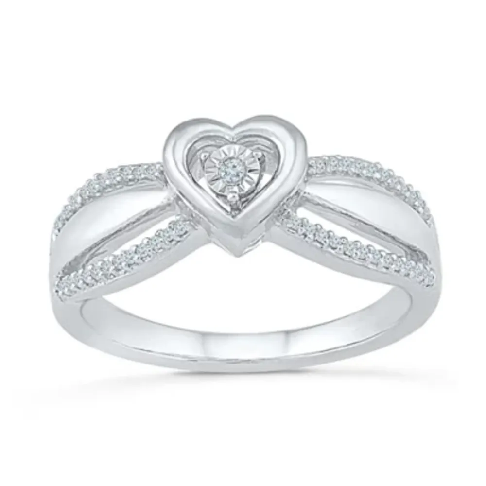 Promise My Love Womens 1/10 CT. T.W. Natural White Diamond Sterling Silver Heart Side Stone Ring