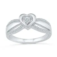 Promise My Love Womens 1/10 CT. T.W. Natural White Diamond Sterling Silver Heart Side Stone Ring