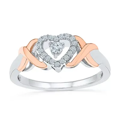 Promise My Love Womens 1/6 CT. T.W. Natural White Diamond 10K Rose Gold Over Silver Heart Ring