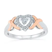 Promise My Love Womens 1/6 CT. T.W. Mined White Diamond 10K Rose Gold Over Silver Heart Ring