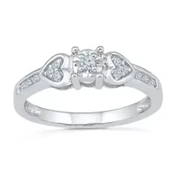 Promise My Love Womens 1/10 CT. T.W. Natural White Diamond Sterling Silver Heart Side Stone Ring