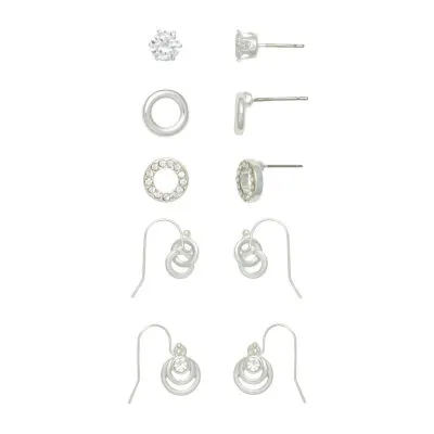 Mixit Hypoallergenic Silver Tone Drop & Stud 5 Pair Cubic Zirconia Round Earring Set