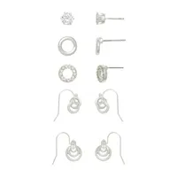 Mixit Hypoallergenic Silver Tone Drop & Stud 5 Pair Cubic Zirconia Round Earring Set