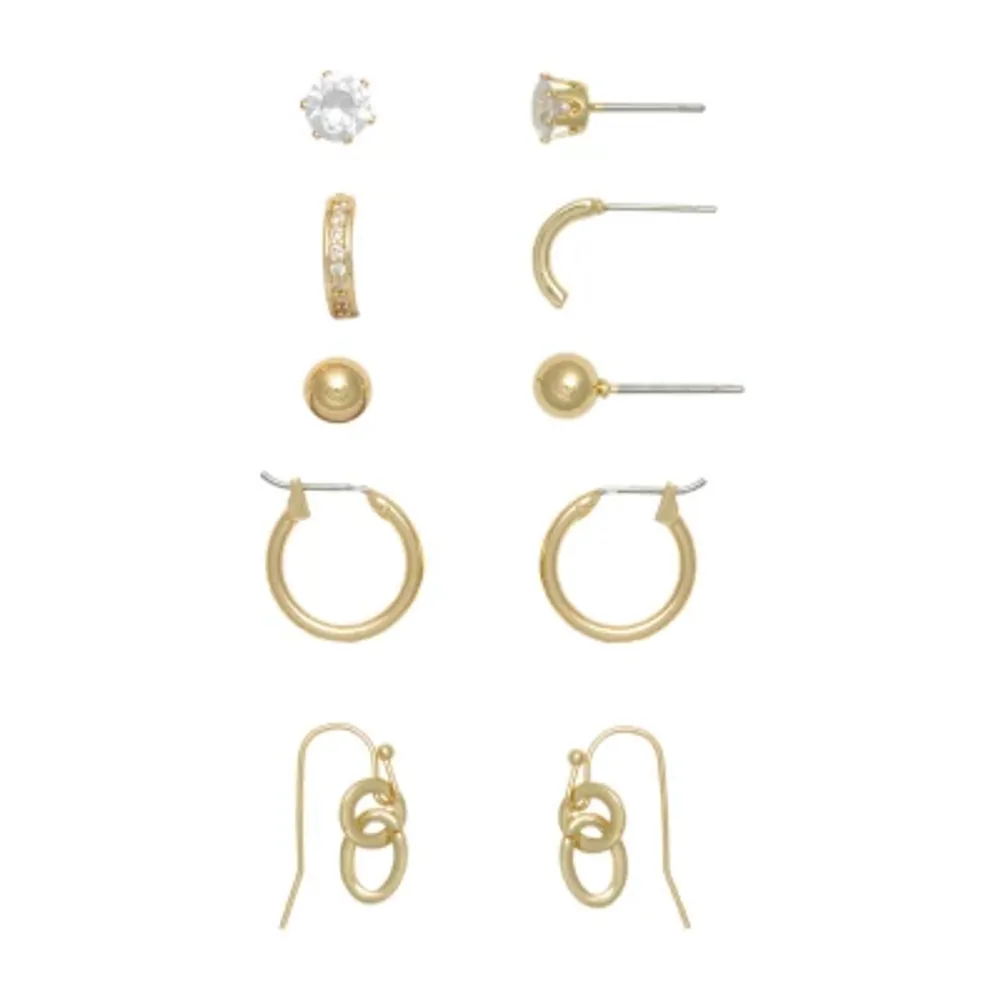 Mixit Gold Tone Hoop & Stud 5 Pair Earring Set